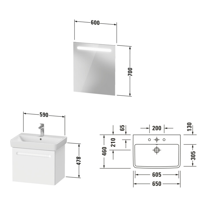 Duravit Ensemble de meubles No. 1 65 cm, blanc mat, 1 tiroir
