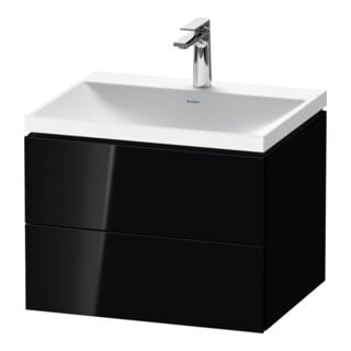 Duravit Ensemble meuble L-Cube 60x48x48 cm, avec robinetterie, noir brillant, 2 tiroirs