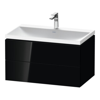 Duravit Ensemble meuble L-Cube 80x48x48 cm, avec robinet, noir brillant, 2 tiroirs