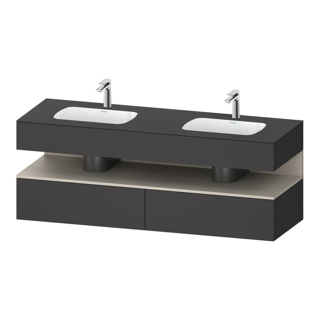 Duravit Ensemble meuble lavabo encastré Qatego 160x55x60cm, sous-lavabo console, Taupe avec poignée Grap