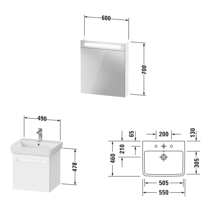Duravit Ensemble meuble n° 1 55 cm, charnière droite, blanc mat