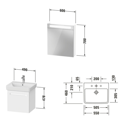Duravit Ensemble meuble n° 1 55 cm, charnière droite, blanc mat