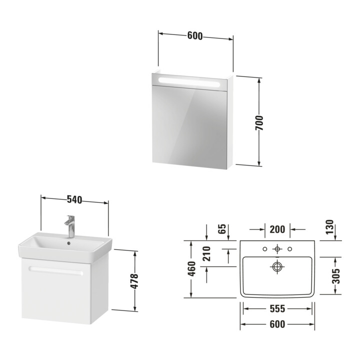 Duravit Ensemble meuble n° 1 60 cm, charnière droite, blanc mat