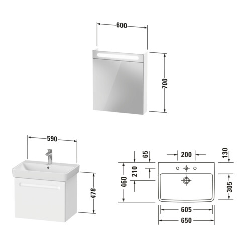 Duravit Ensemble meuble n° 1 65 cm, charnière gauche, blanc mat