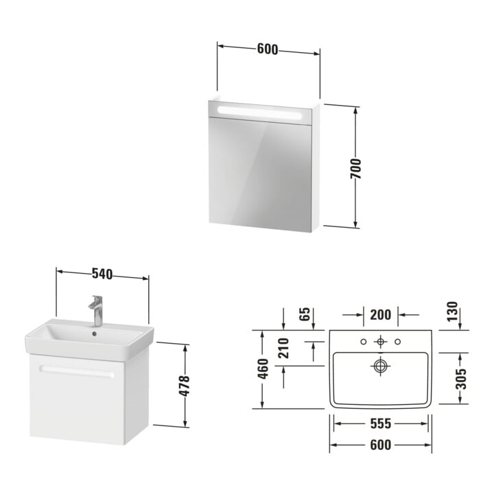 Duravit Ensemble meuble n°1 60 cm, charnière droite, blanc mat