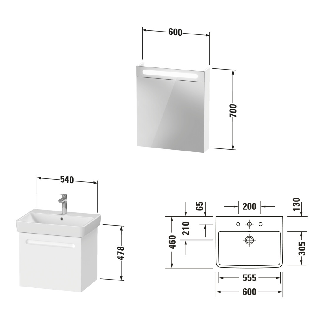 Duravit Ensemble meuble n°1 60 cm, charnière droite, blanc mat
