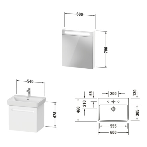 Duravit Ensemble meuble n°1 60 cm, charnière droite, blanc mat