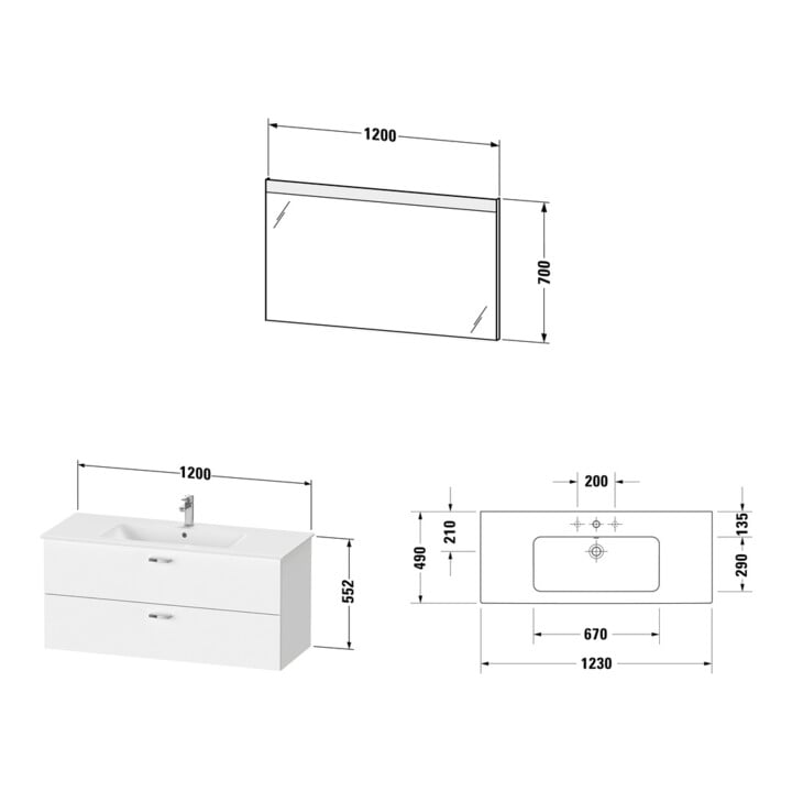 Duravit Ensemble meuble XBase 2 tiroirs, 123 cm, chêne naturel