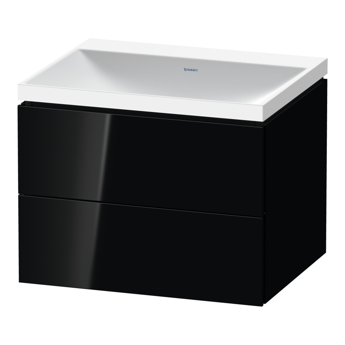 Duravit Ensemble Meubles L-Cube 60x48x48cm, sans robinet, noir brillant, 2 tiroirs