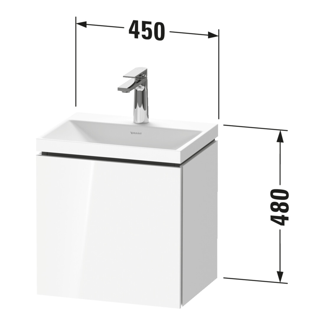 Duravit Ensemble mobilier L-Cube 45x35x48 cm, 1 porte, à droite, sans poignée, finition mate