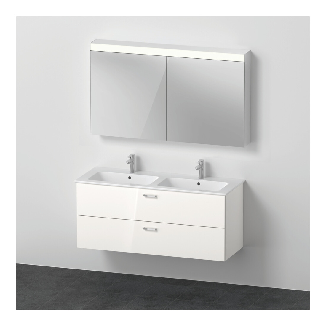 Duravit Ensemble mobilier XBase 130x49cm, WT 2HL, WTU 2 SBK, vis aggloméré, blanc brillant