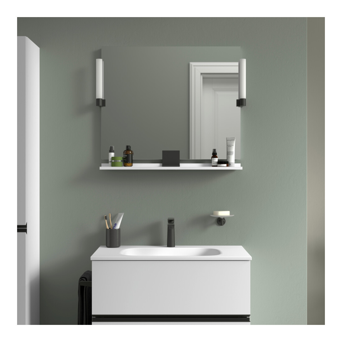 Duravit Étagère miroir Sivida 85x65x3,6 cm, blanc mat, montage, noir