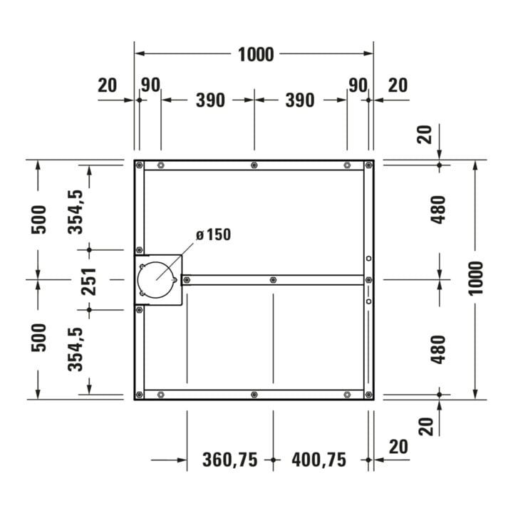 Duravit Fußgestell 100x100cm, höhenverstellbar von 8-10cm