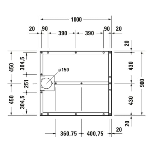 Duravit Fußgestell 100x90cm, höhenverstellbar von 8-10cm
