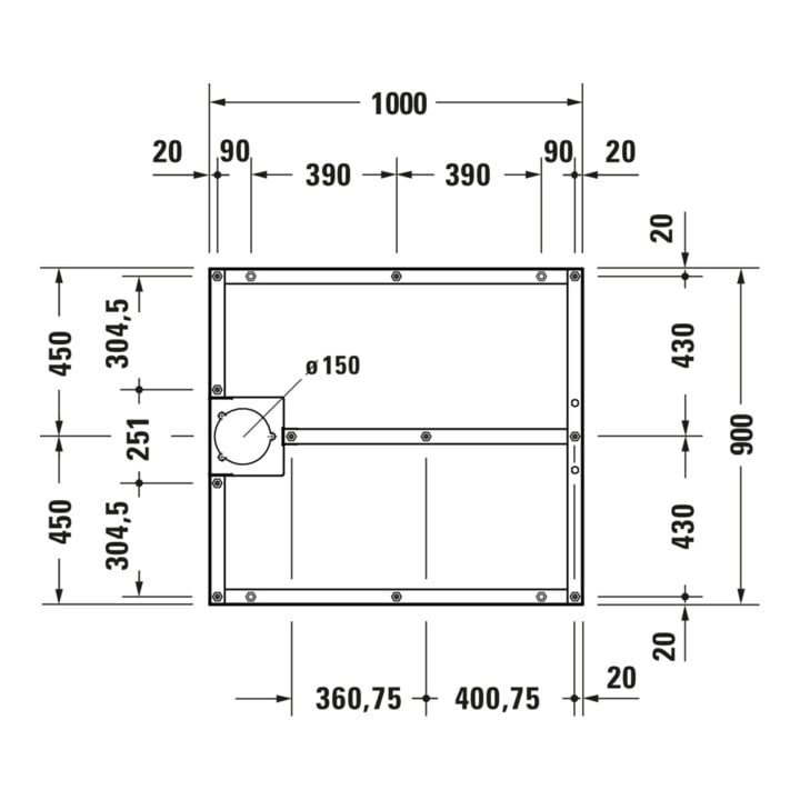 Duravit Fußgestell 100x90cm, höhenverstellbar von 8-10cm