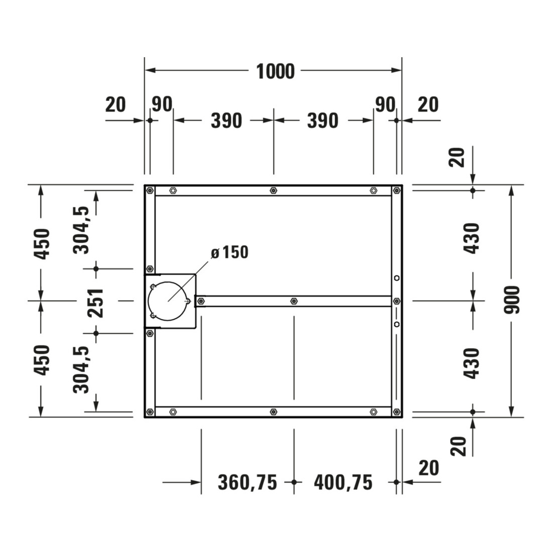 Duravit Fußgestell 100x90cm, höhenverstellbar von 8-10cm