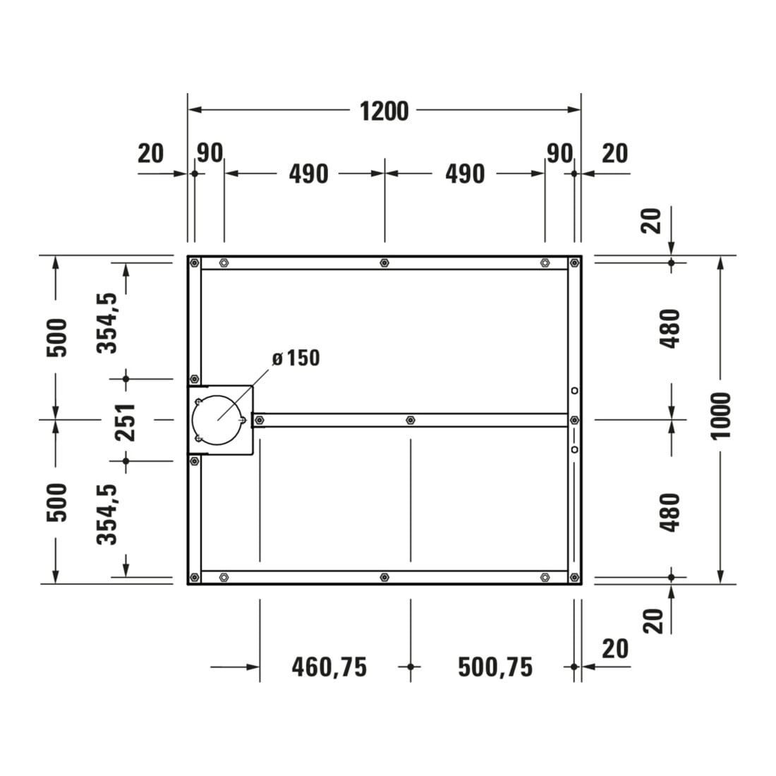 Duravit Fußgestell 120x100cm, höhenverstellbar von 8-10cm