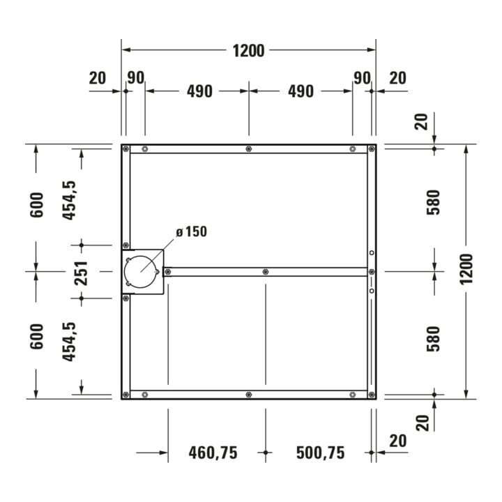 Duravit Fußgestell 120x120cm, höhenverstellbar von 8-10cm