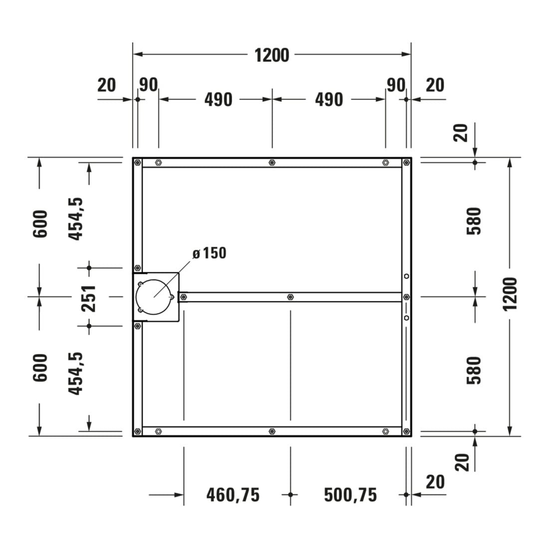 Duravit Fußgestell 120x120cm, höhenverstellbar von 8-10cm