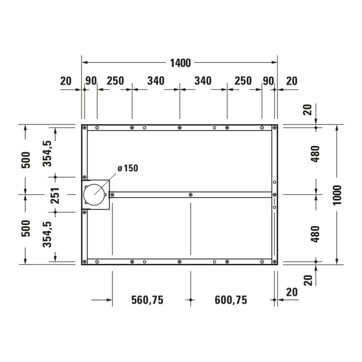 Duravit Fußgestell 140x100cm, höhenverstellbar von 8-10cm