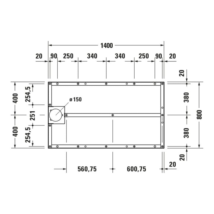 Duravit Fußgestell 140x80cm, höhenverstellbar von 8-10cm