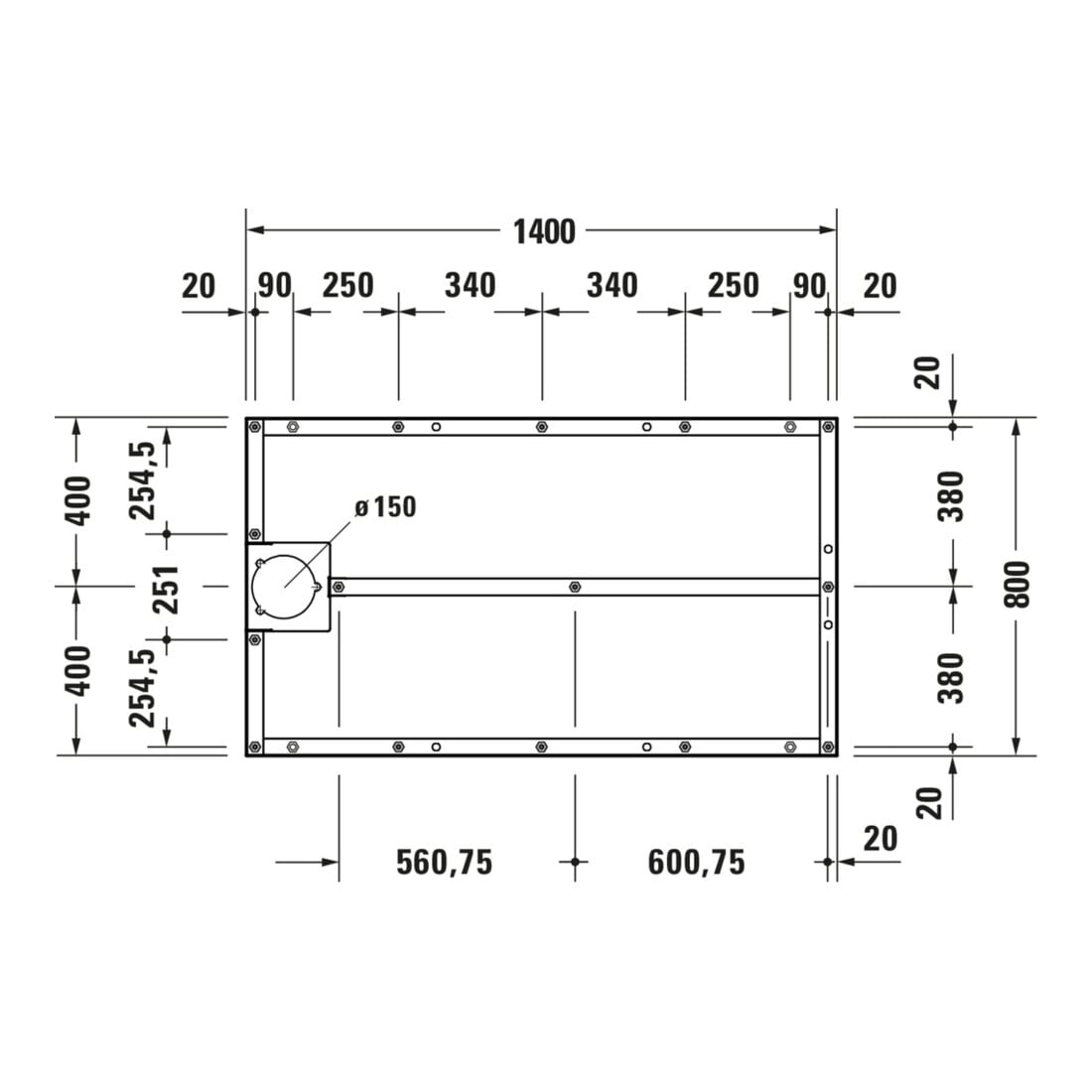 Duravit Fußgestell 140x80cm, höhenverstellbar von 8-10cm