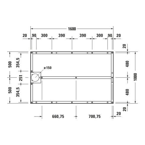 Duravit Fußgestell 160x100cm, höhenverstellbar von 8-10cm