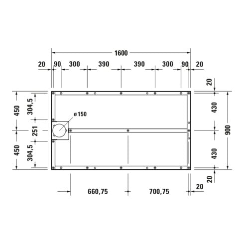 Duravit Fußgestell 160x90cm, höhenverstellbar von 8-10cm