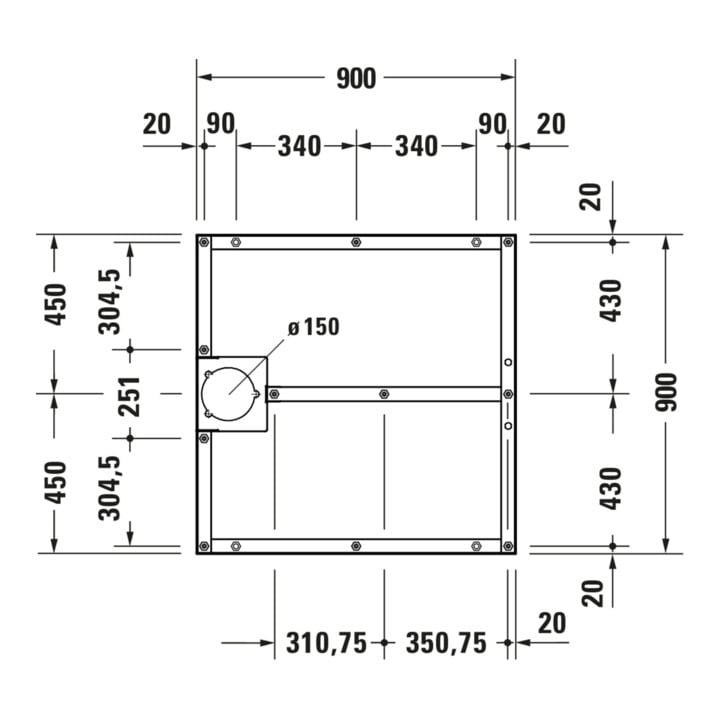 Duravit Fußgestell 90x90cm, höhenverstellbar von 8-10cm