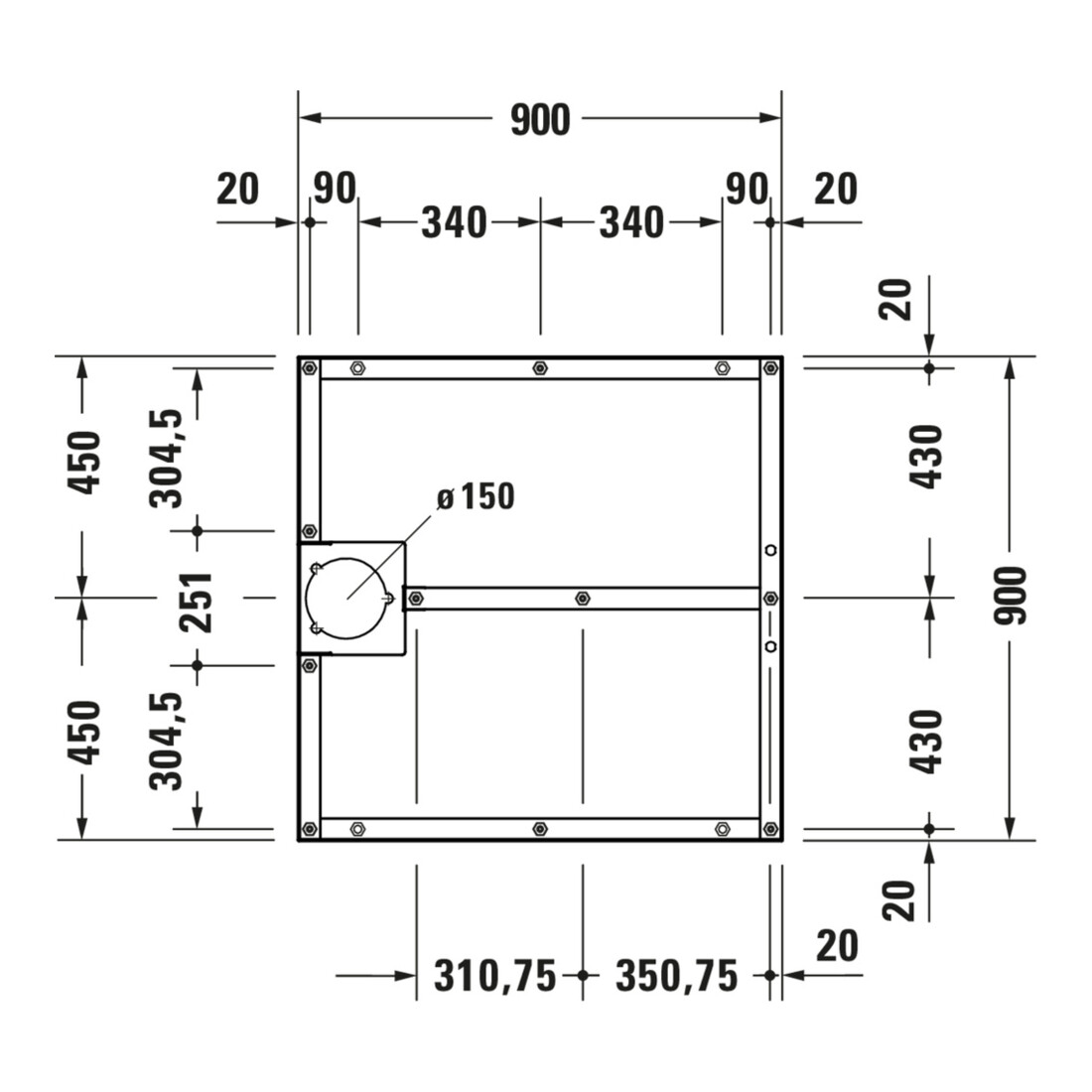 Duravit Fußgestell 90x90cm, höhenverstellbar von 8-10cm