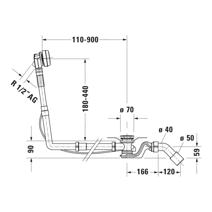 Duravit Garniture de vidage Quadroval à tirette 110, d 5,2 cm, avec trop-plein, chrome
