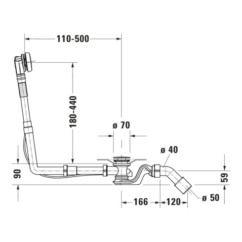 Duravit Garniture vidage/débordement Quadroval à tirette 65 cm, d 5,2 cm, avec tuyau flexible, chrome