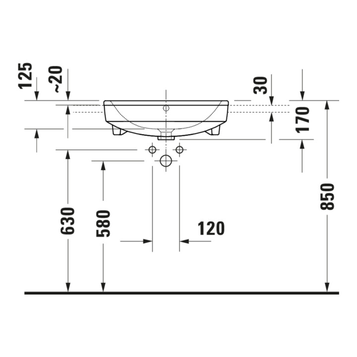 Duravit Halb-Einbauwaschtisch No. 1 55x46cm, EB v ob, m HL, ÜL, HLB, weiß