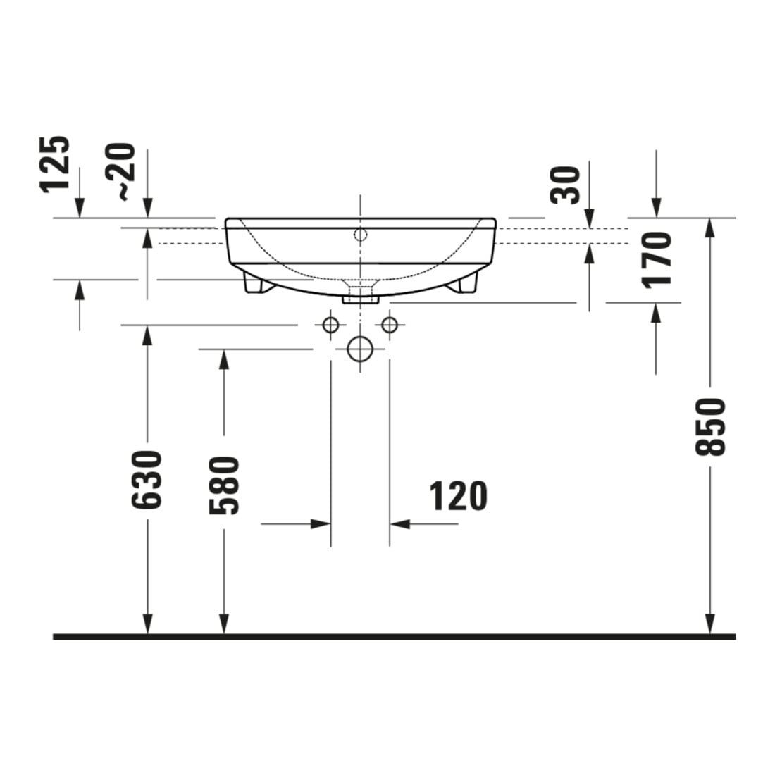 Duravit Halb-Einbauwaschtisch No. 1 55x46cm, EB v ob, m HL, ÜL, HLB, weiß