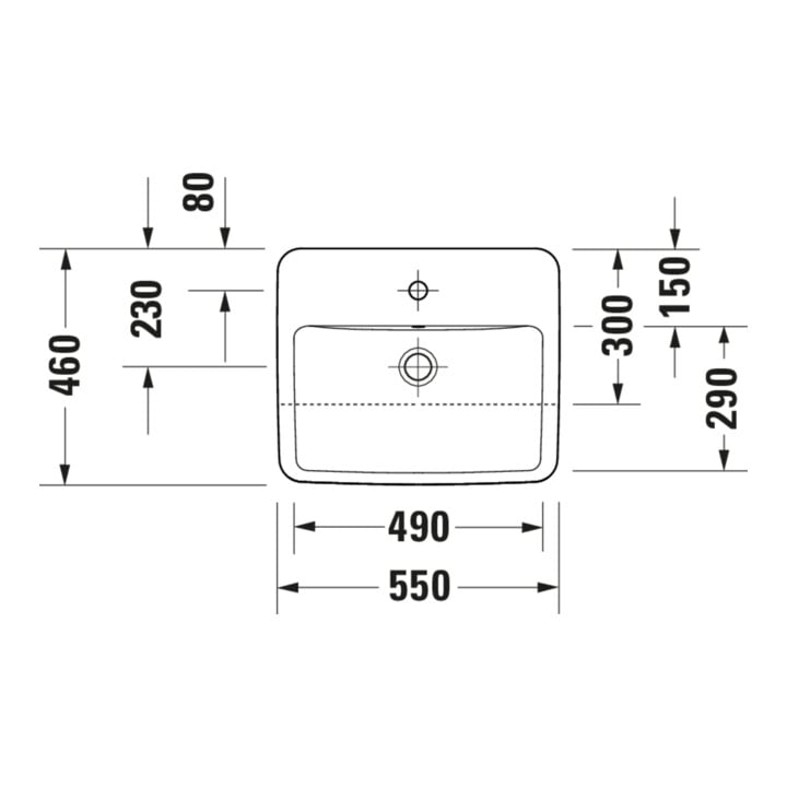 Duravit Halb-Einbauwaschtisch No. 1 55x46cm, EB v ob, m HL, ÜL, HLB, weiß