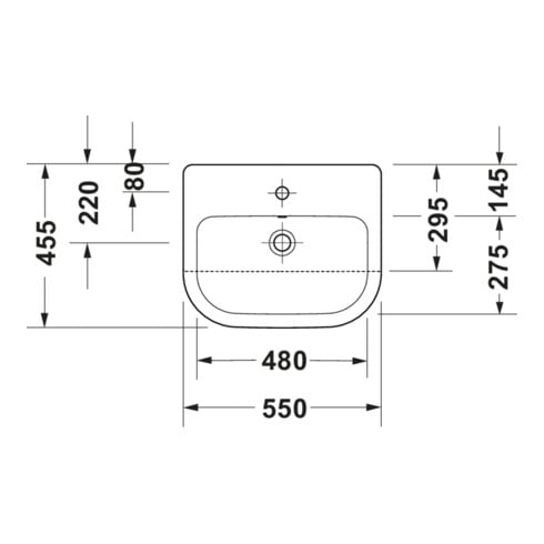 Duravit Halbeinbau-Waschtisch D-Code 55x45,5cm, EB v ob, m Hahnl., m ÜL, weiß