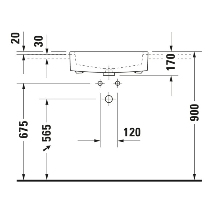 Duravit Halbeinbau-Waschtisch Vero 55x47cm, EB v ob, m HL, ÜL, HLB, weiß