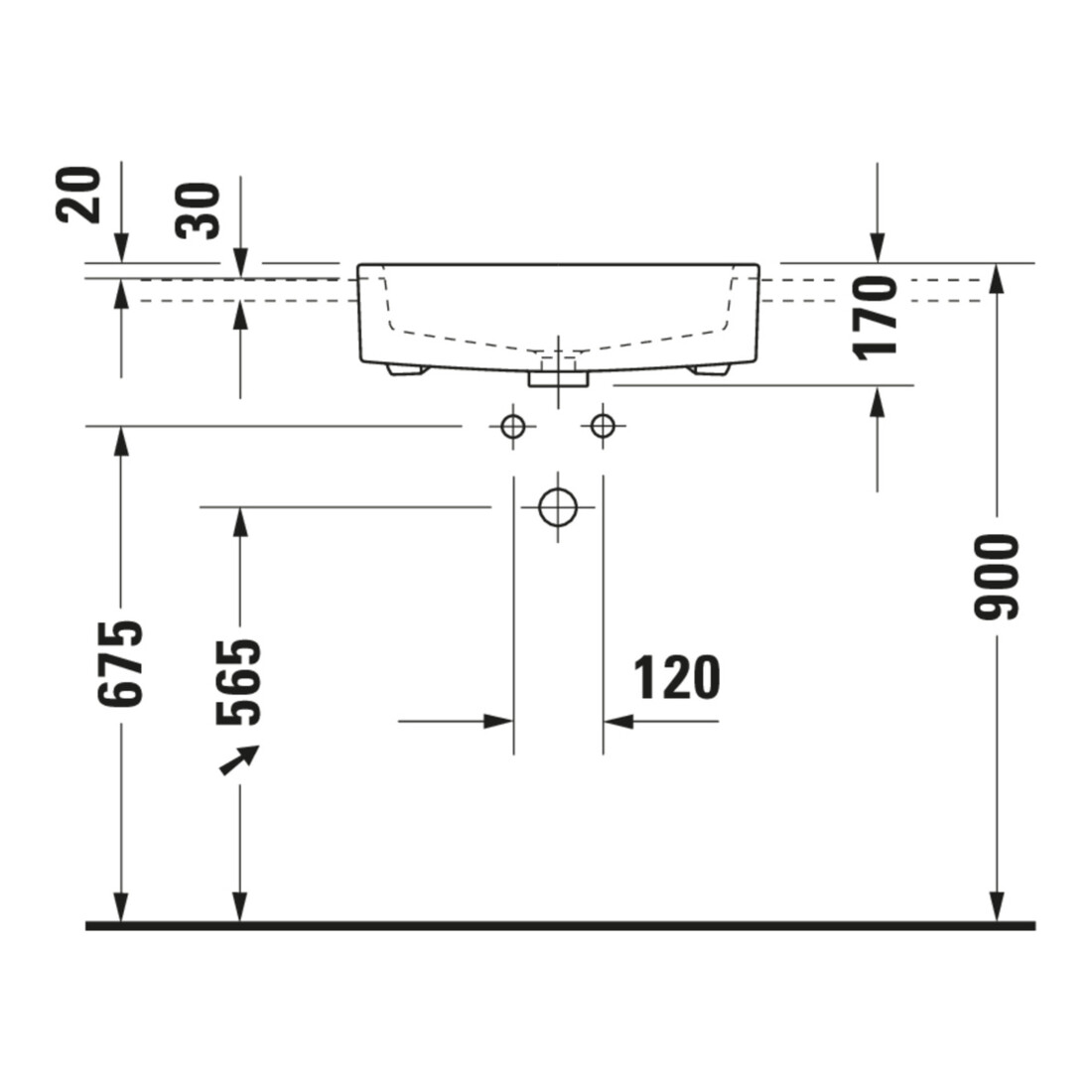 Duravit Halbeinbau-Waschtisch Vero 55x47cm, EB v ob, m HL, ÜL, HLB, weiß