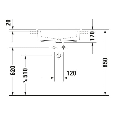 Duravit Halbeinbau-Waschtisch Vero 55x47cm, EB v ob, m HL, ÜL, HLB, weiß