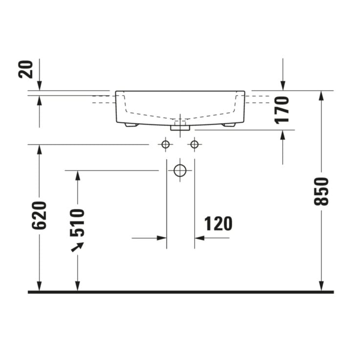 Duravit Halbeinbau-Waschtisch Vero 55x47cm, EB v ob, m HL, ÜL, HLB, weiß