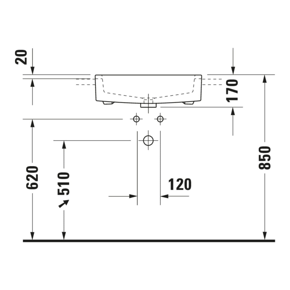 Duravit Halbeinbau-Waschtisch Vero 55x47cm, EB v ob, m HL, ÜL, HLB, weiß