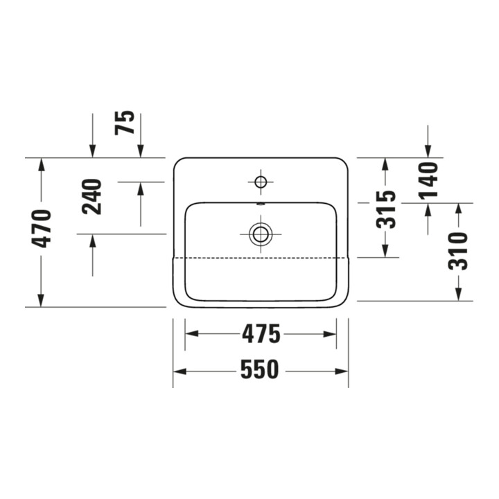 Duravit Halbeinbauwaschtisch Qatego 55x47cm, EB v o, m HL, Ü, HL, we hgl