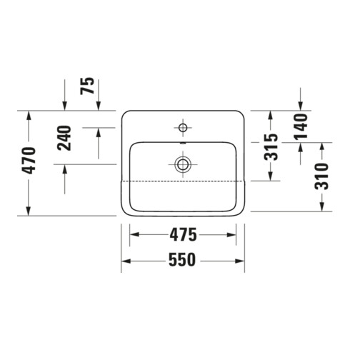 Duravit Halbeinbauwaschtisch Qatego 55x47cm, EB v o, m HL, Ü, HL, we hgl