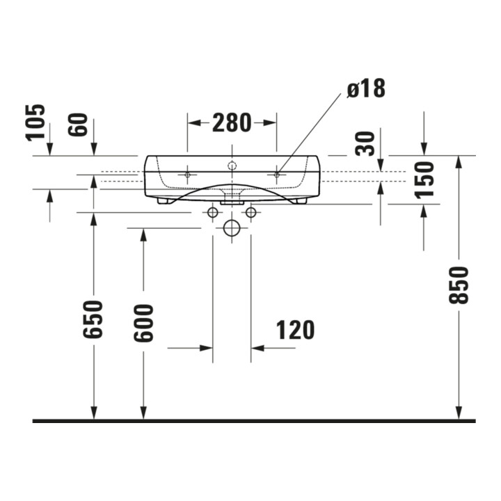 Duravit Halbeinbauwaschtisch Qatego 55x47cm, EB v o, m HL, Ü, HL, we hgl