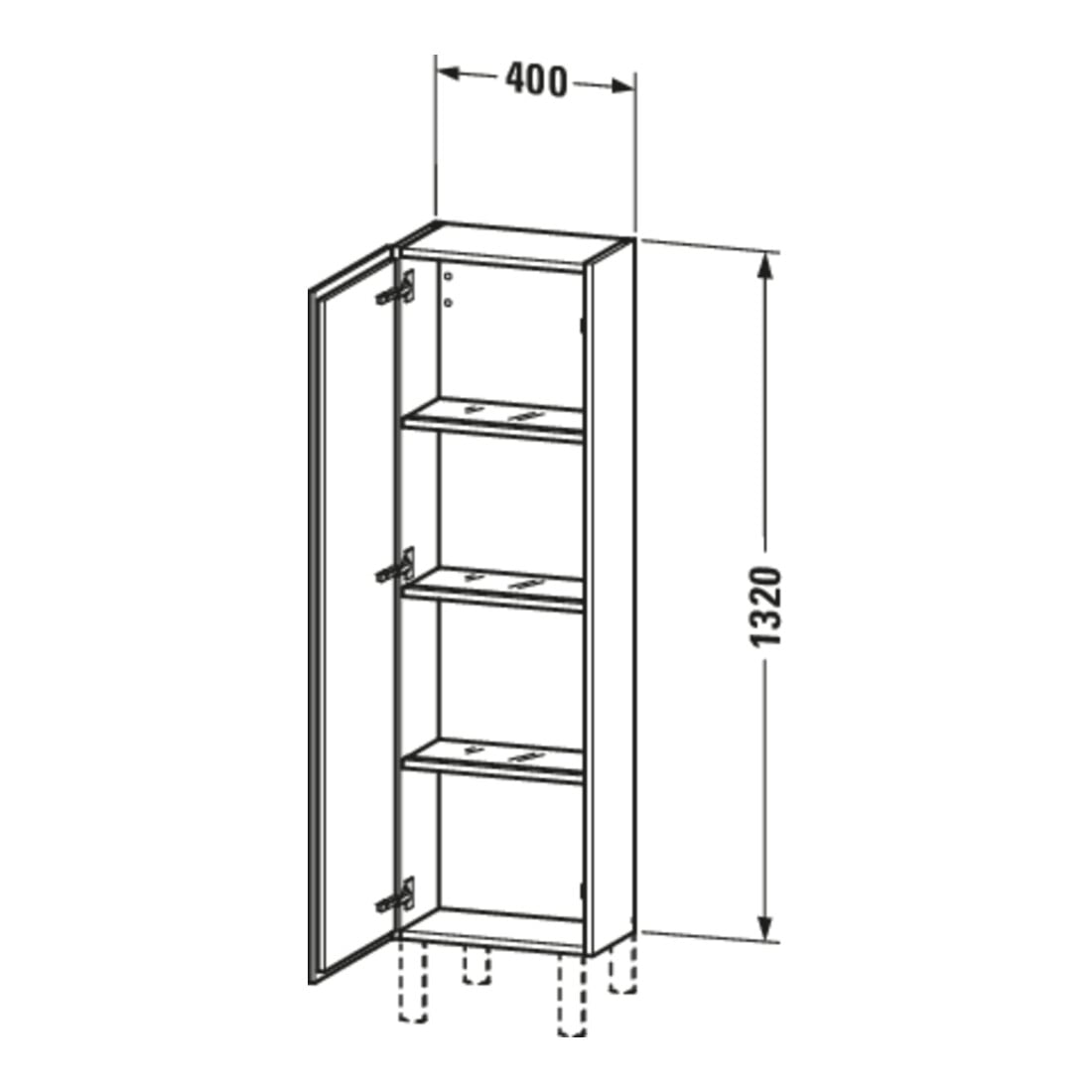 Duravit Halbhochschrank L-Cube 40x24,3x132cm, Tür links, weiß supermatt