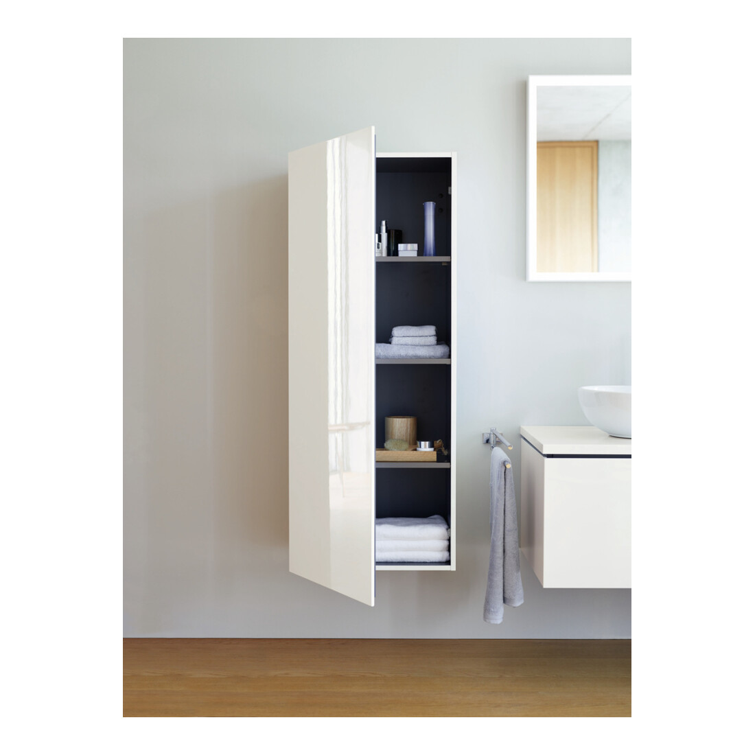 Duravit Halbhochschrank L-Cube 50x36,3x132cm, Tür links, weiß matt