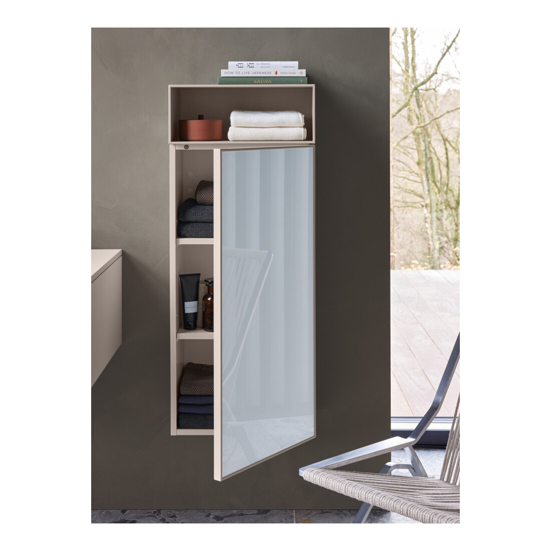 Duravit Halbhochschrank Zencha 40x24x96,1cm, 1 T, An R, Gl. w/taup matt
