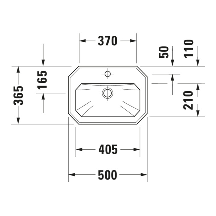 Duravit Handwaschbecken 1930 50x36,5cm, m HL, ÜL, Hahnlochbank, weiß