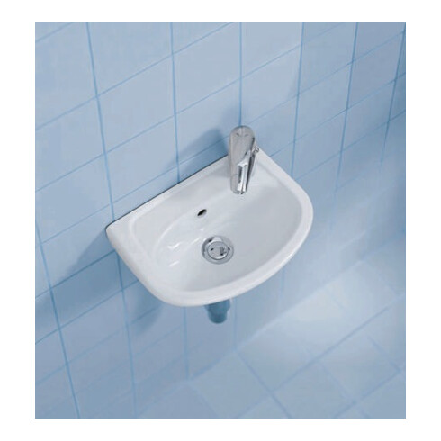 Duravit Handwaschbecken COMPACT DURAPLUS mit Überlauf, Hahnlochbank 365 x 265 mm, Hahnloch-Vorstich weiß