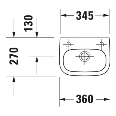 Duravit Handwaschbecken D-Code 36x27cm, m ÜL, HLB, we, Hahnloch rechts